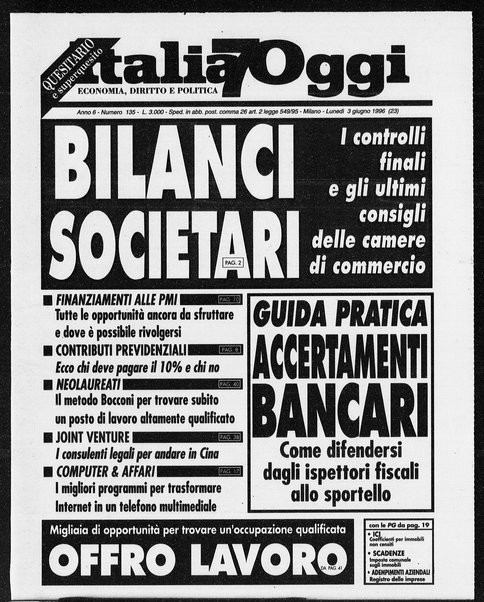 Italia oggi : quotidiano di economia finanza e politica